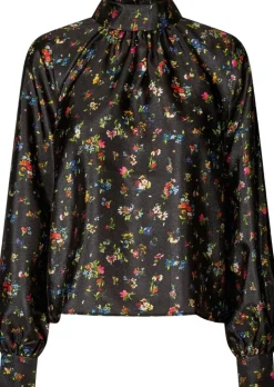 2067 Flat Textured Poly, Gathered Ruffle Long Sleeve Top