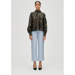 2067 Flat Textured Poly, Gathered Ruffle Long Sleeve Top