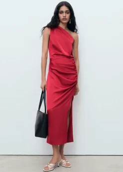 Asymmetrical satin dress with side