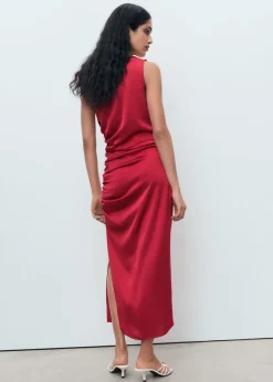 Asymmetrical satin dress with side