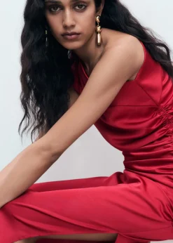 Asymmetrical satin dress with side