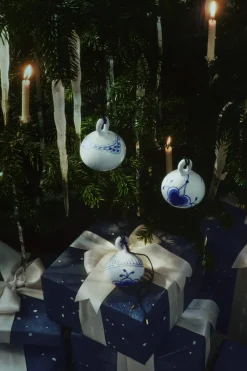 Blå Mega Riflet Julekugle 9,5 cm 2 stk