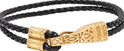 Black Leather Bracelet with Gold Clasp