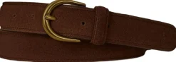Brass-Buckle Suede Belt