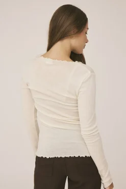 Cilla 14 Langærmede striktrøje med bølgende kant - 100% Merino uld