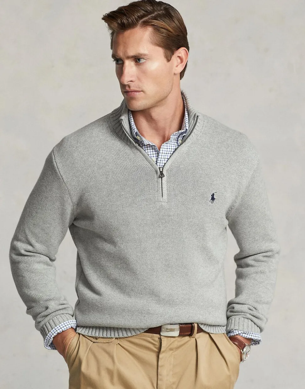Cotton Quarter-Zip Mockneck Sweater