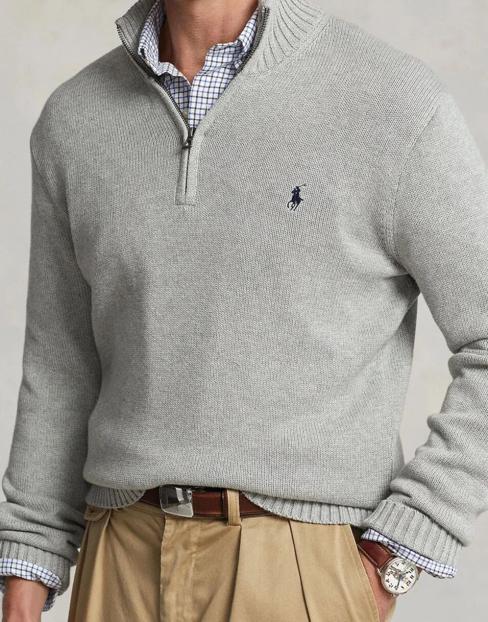 Cotton Quarter-Zip Mockneck Sweater