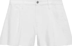 Denim shorts with frayed hem and pl