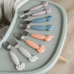 Easy-grip ske og gaffel sæt Deer friends Sand