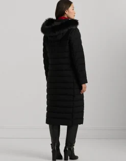 Faux-Fur-Trim Quilted Hooded Coat