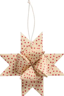 Flettet stjerne t/ophæng lille m/røde hjerter