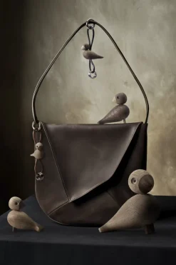 Fugl guld nøglering med naturlæder eg