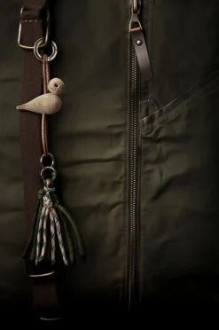 Fugl guld nøglering med naturlæder eg