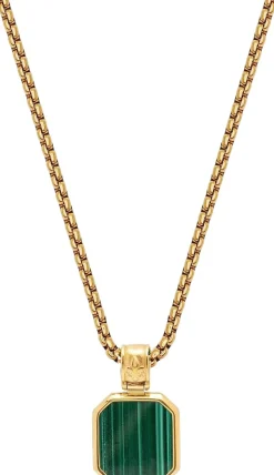 Gold Necklace with Square Malachite Pendant
