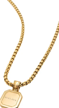 Gold Necklace with Square Malachite Pendant