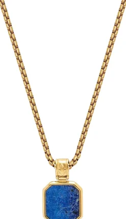 Gold Necklace with Square Blue Lapis Pendant