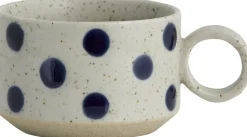GRAINY tea cup w. handle, sand/dark blue