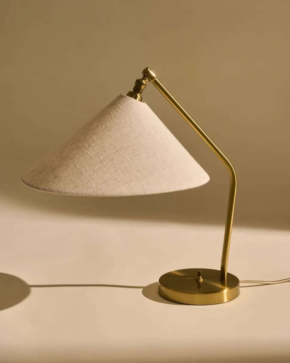 Gräshoppa Table Lamp, Fabric Shade, EU Base: Shiny Brass, Sh
