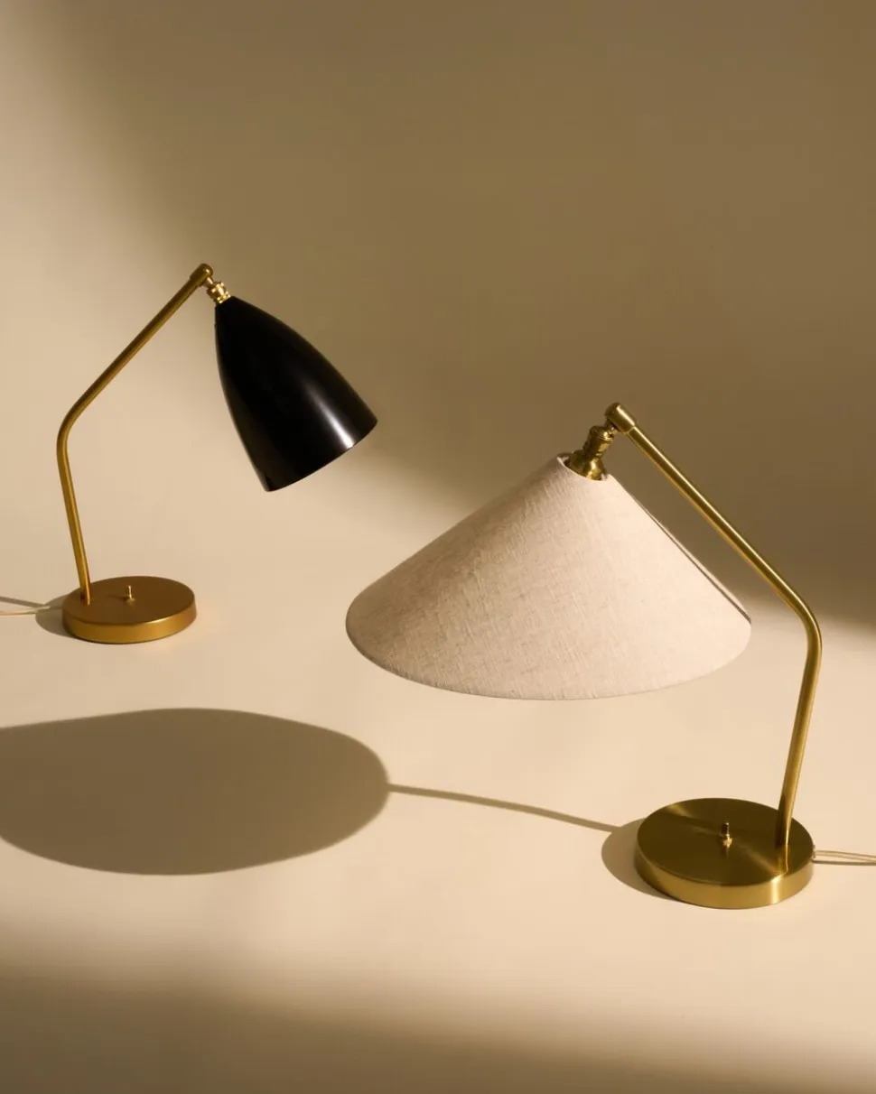 Gräshoppa Table Lamp, Fabric Shade, EU Base: Shiny Brass, Sh