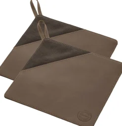 Grydelap 20,5 x 20,5 cm 2 stk. Brun Kanvas/Læder