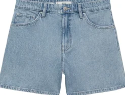 High-waisted straight denim shorts