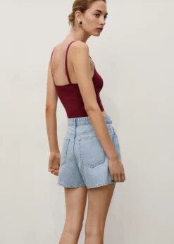 High-waisted straight denim shorts