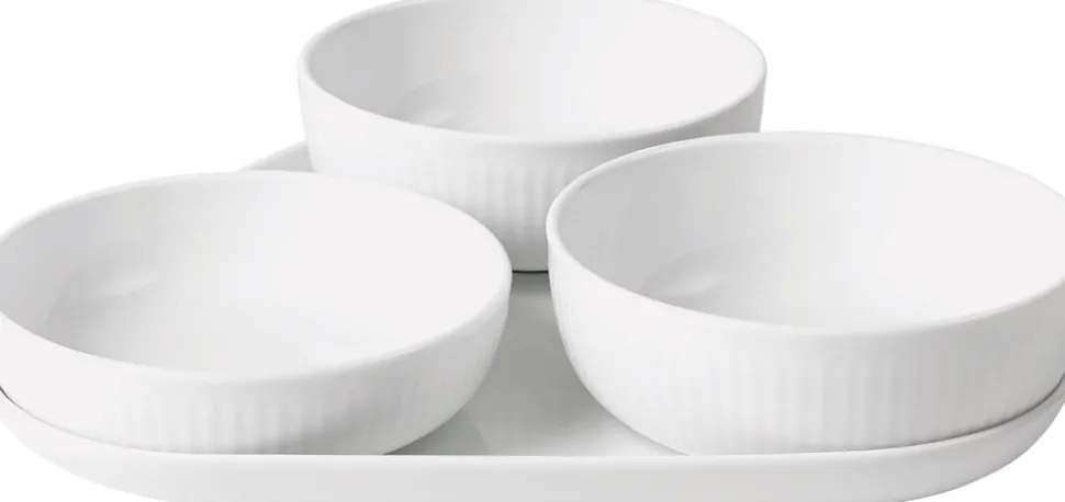 Hvid Riflet Serveringssæt 4 dele