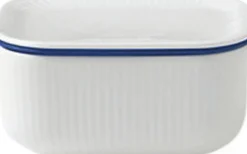 Hvid riflet smørskål m. låg