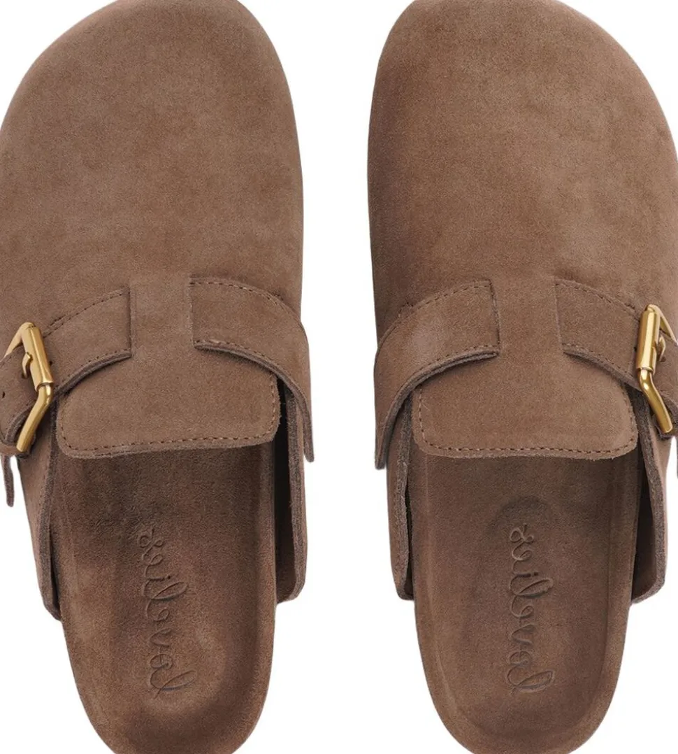 KAMAKURA - SILK COW SUEDE MULES WITH BUCKLE