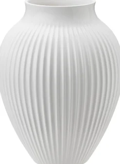 Knabstrup, vase, riller hvid, 20 cm