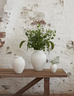 Knabstrup, vase, riller hvid, 20 cm