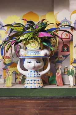 Lady with hat Vase H20. 5 cm blå