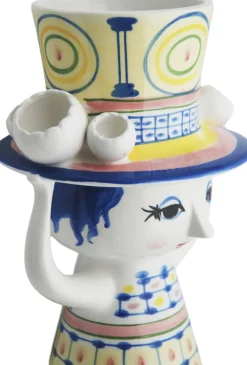 Lady with hat Vase H20. 5 cm blå