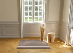 Løber, 130x90 cm, stripe vertical sand/dusty rosa