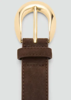 Leather belt with oval buckle