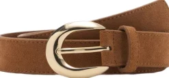 Leather belt with oval buckle