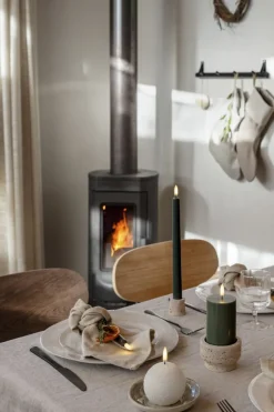 LED taper candle, Pine green, smooth, 2-pack, 2,3x25 cm