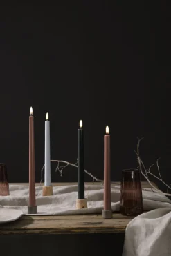 LED taper candle, Pine green, smooth, 2-pack, 2,3x25 cm