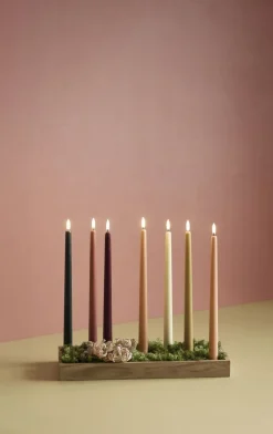 LED taper candle, Pine green, smooth, 2-pack, 2,3x25 cm