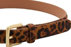 Leopard fur leather belt