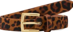 Leopard fur leather belt
