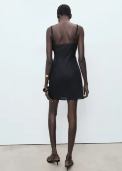 Linen cotton blend draped dress