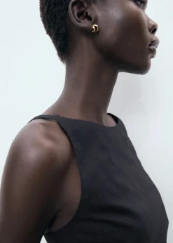 Linen cotton blend draped dress