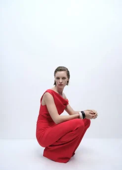 Long asymmetrical draped jumpsuit