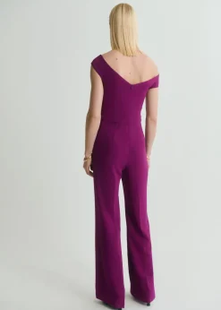 Long jumpsuit with asymmetrical nec