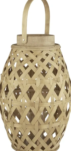 Lygte m/glasindsats og hank krydsflettet bambus
