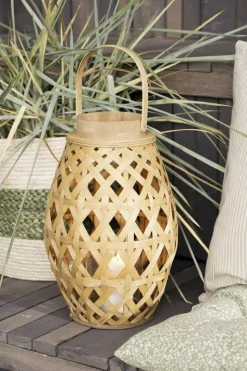 Lygte m/glasindsats og hank krydsflettet bambus