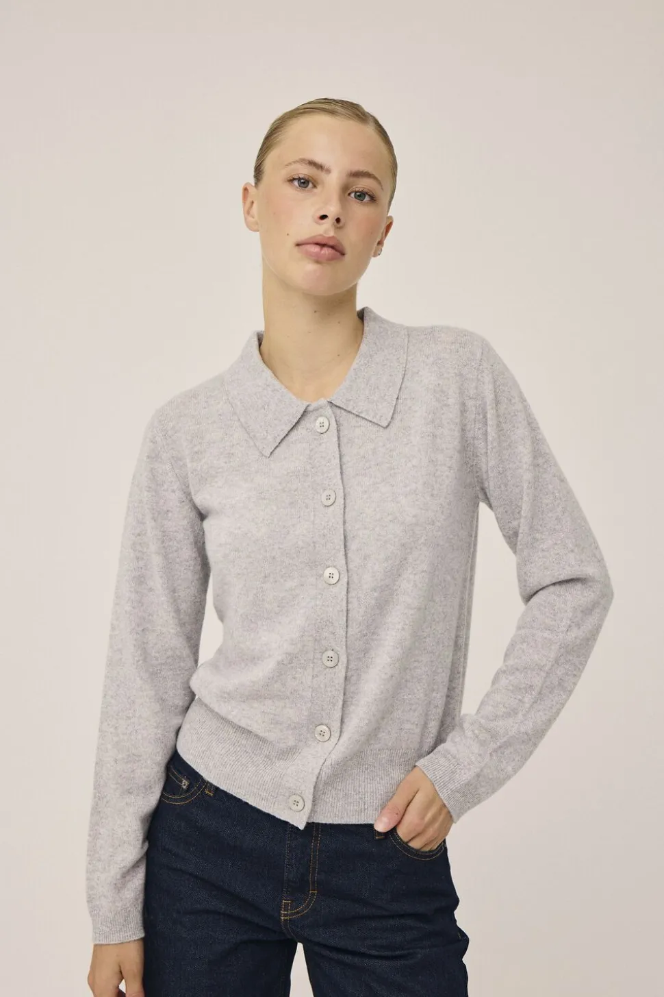 Mabel 15 Langærmede polo strikcardigan - 100% Cashmere