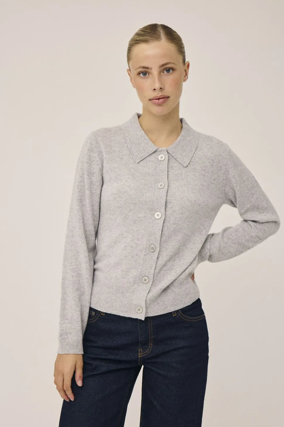 Mabel 15 Langærmede polo strikcardigan - 100% Cashmere