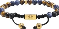 Men's Beaded Bracelet with Dumortierite, Brown Tiger Eye and